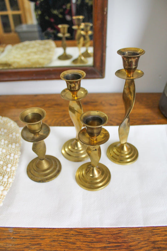 Mid Century Twisted Brass Candlesticks
