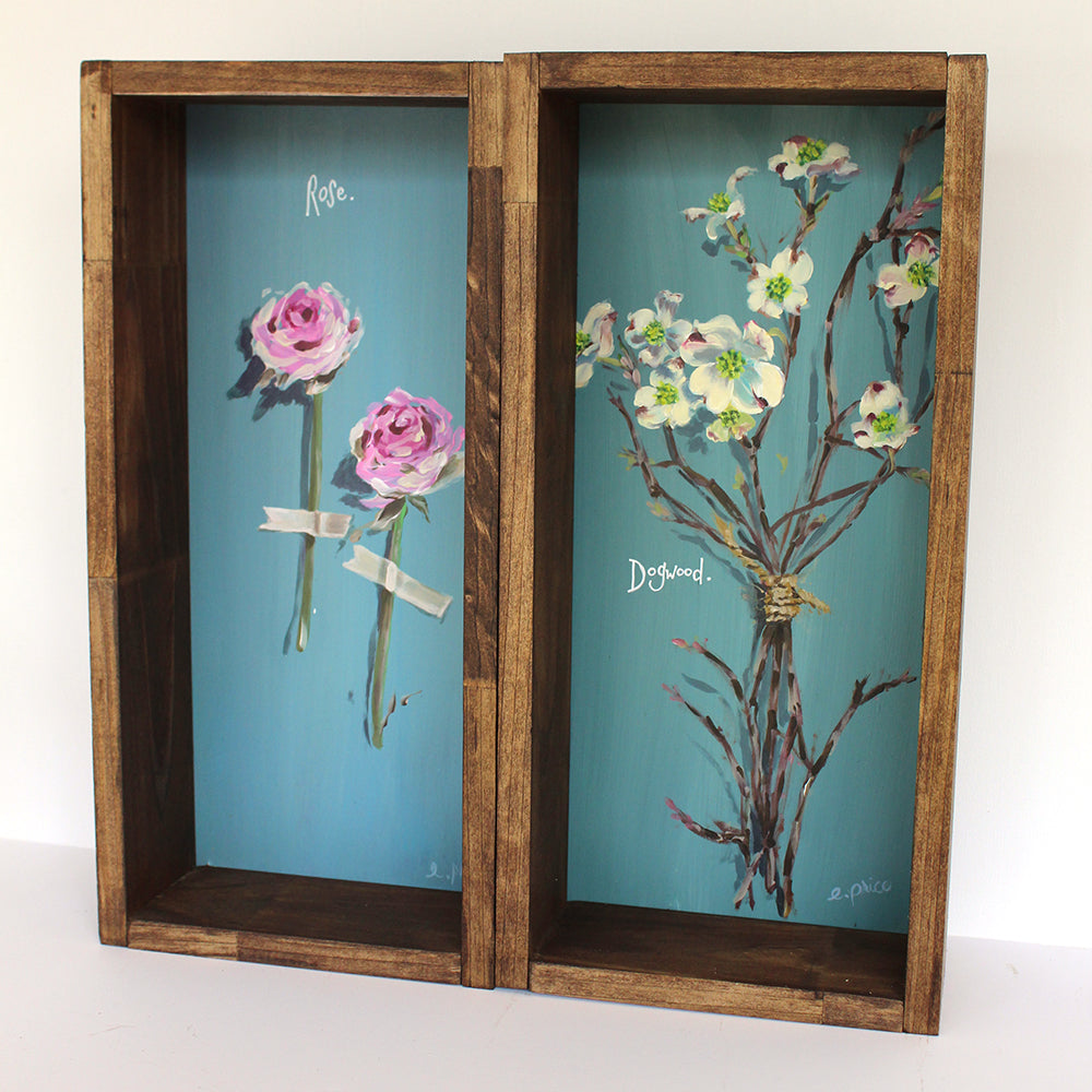 Rustic Floral Painting "Roses" 9x24"