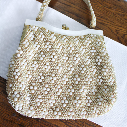 Vintage White Bead Handbag
