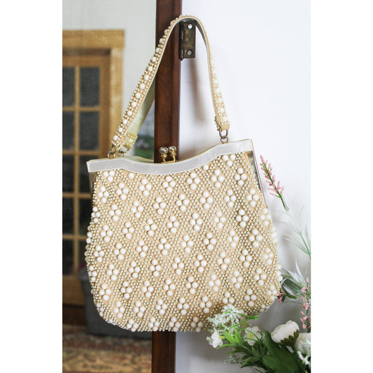 Vintage White Bead Handbag