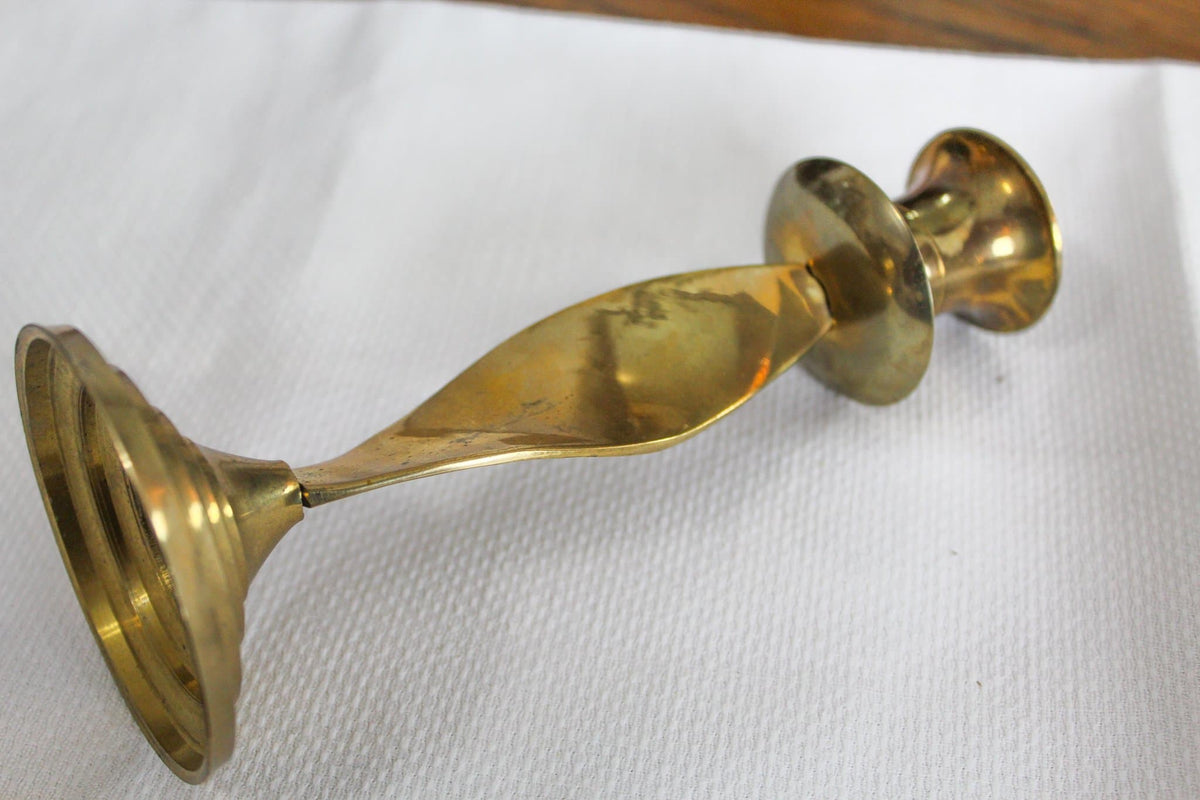 Mid Century Twisted Brass Candlesticks