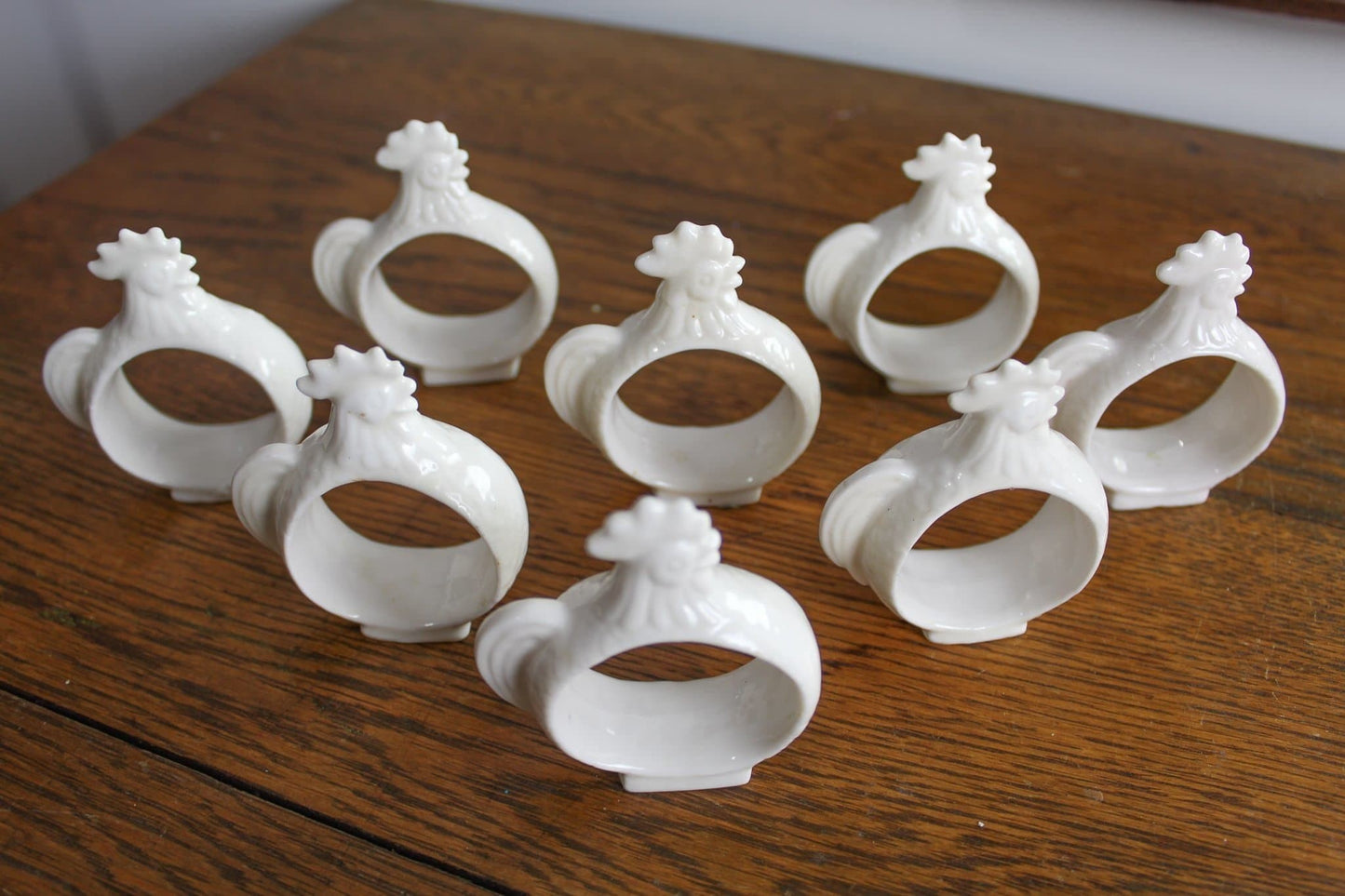 8 Vintage Bone China Rooster Napkin Rings