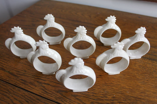 8 Vintage Bone China Rooster Napkin Rings