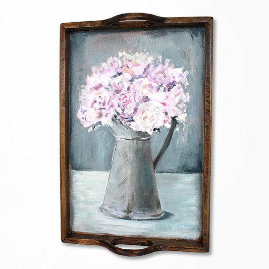 Painted Wood Tray "Peonies on Wood" 16x20"