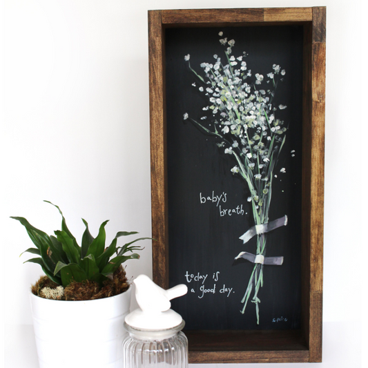Rustic Floral Painting "Baby's Breath" 9x24"