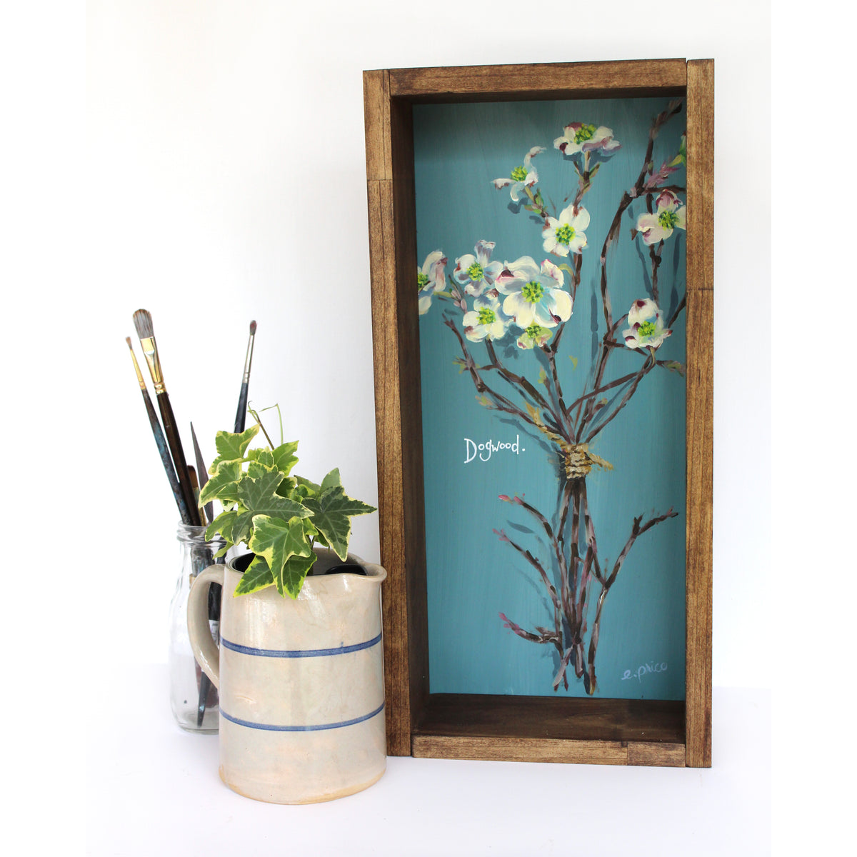 Rustic Floral Painting "Dogwood" 9x24"
