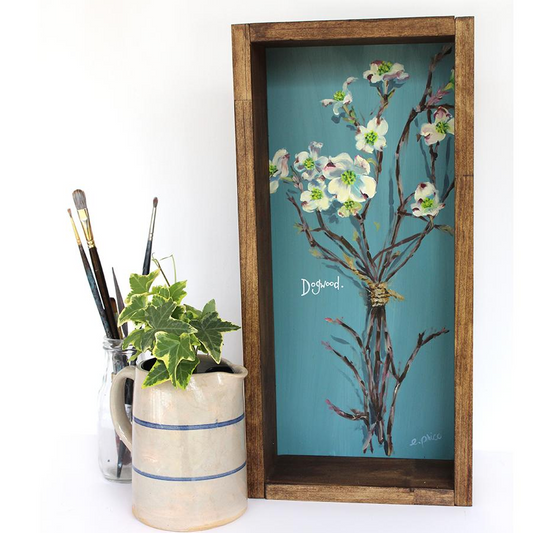 Rustic Floral Painting "Dogwood" 9x24"