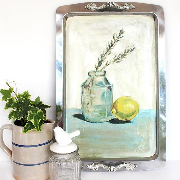 Painted Tray, "Lemon and Rosemary"