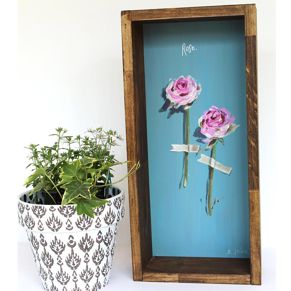 Rustic Floral Painting "Roses" 9x24"